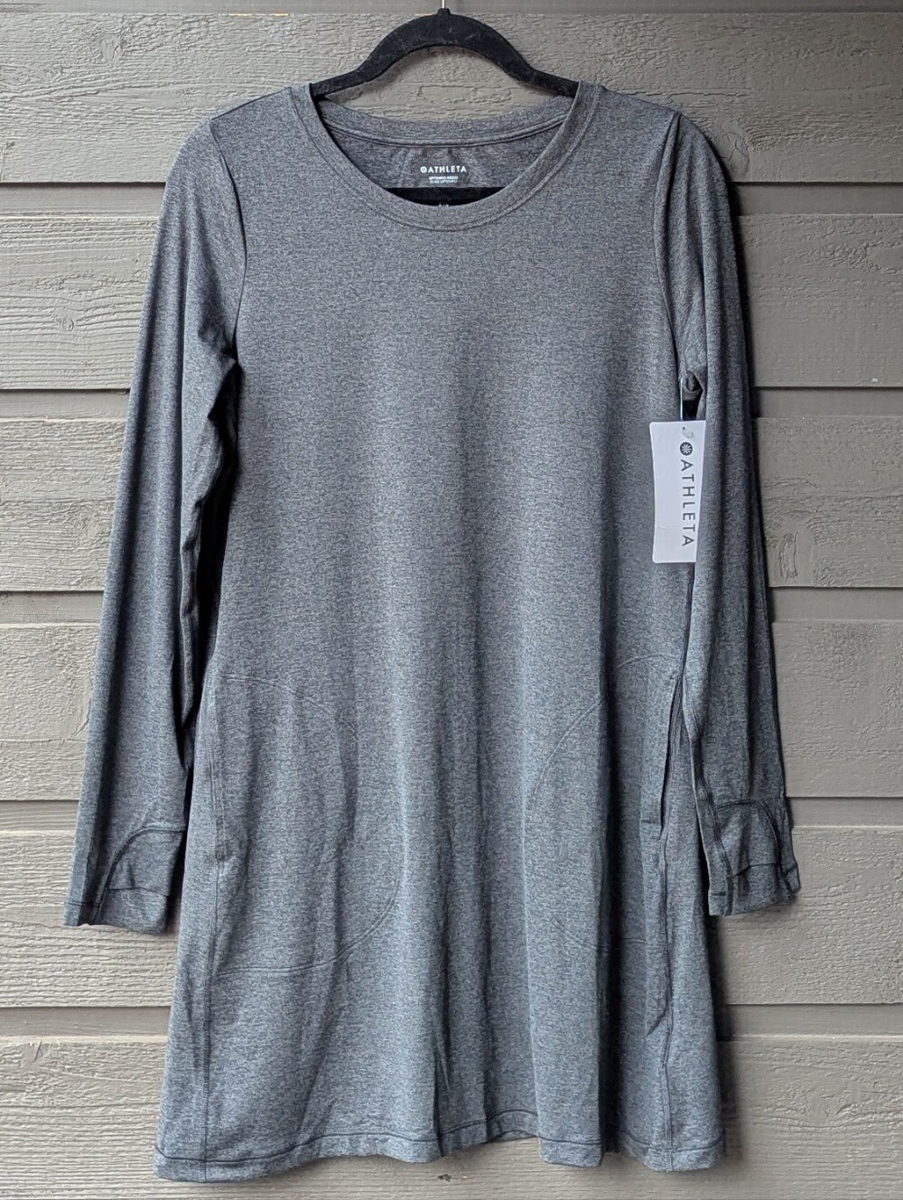 NWT Athleta Uptempo Dress Heather Charcoal Gray Size Small Long Sleeve